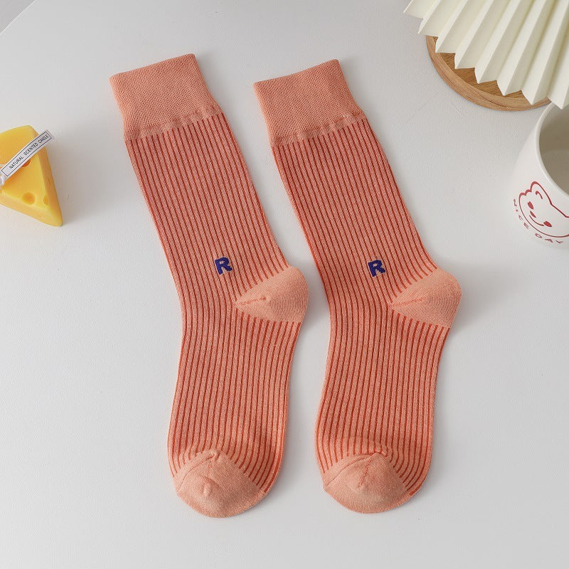 Socks Women's Long Cotton Socks Candy Color Japanese R Letters