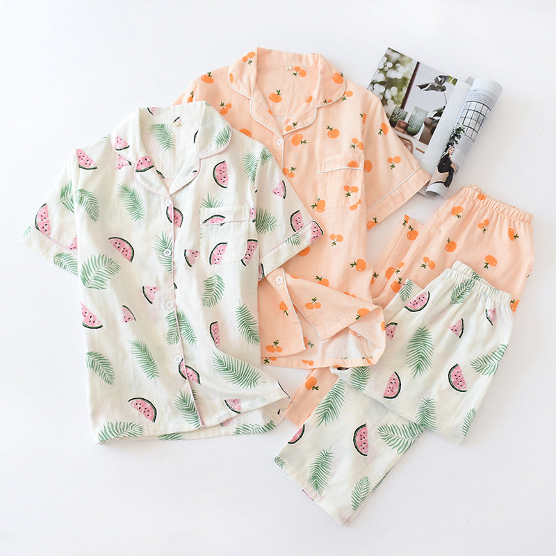 Pure Cotton Short Sleeved Pants, Gauze Home Clothing Set