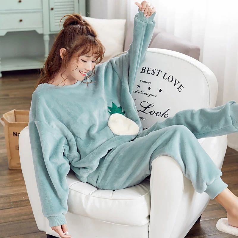 Women's Korean Style Flannel Fleece Loungewear Relaxed Fit