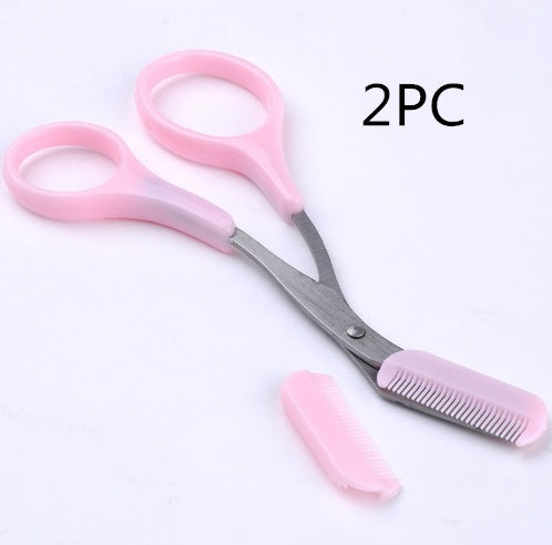 Pink Eyebrow Trimming Scissors with Comb – Ergonomic Handle & Straight Blade