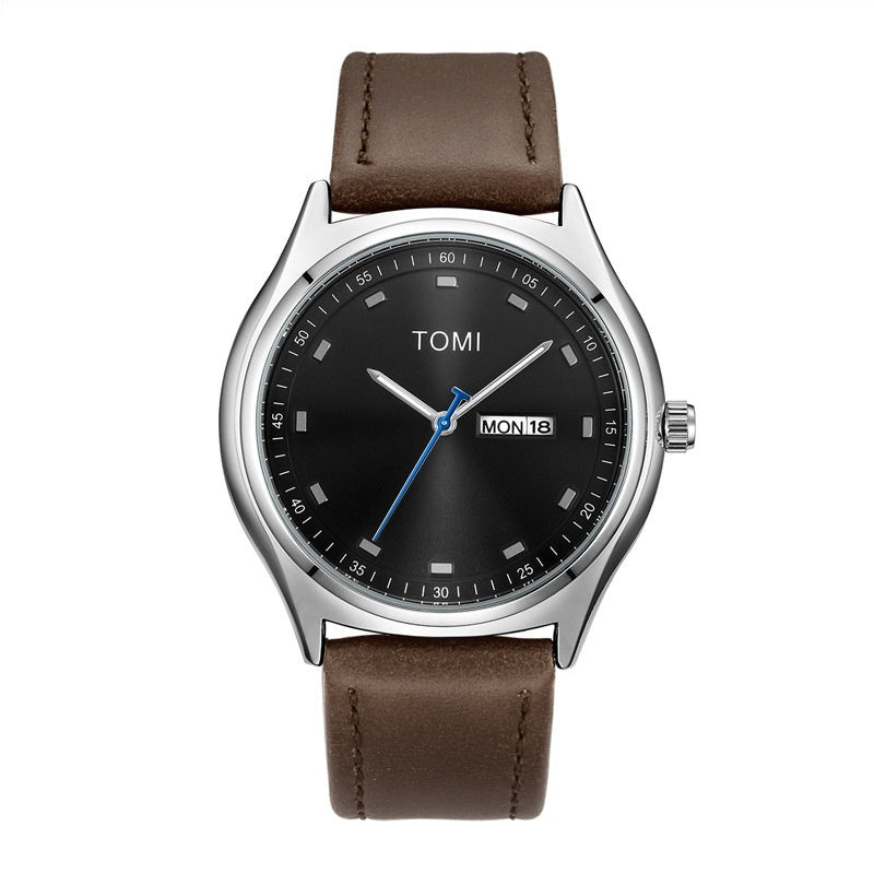 Fashion Simple Double Calendar Leather-belt Watch