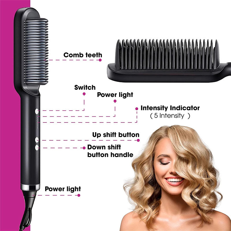 2-in-1 Hair Straightener & Hot Comb – Dual-Purpose Negative Ion Electric Curling Brush