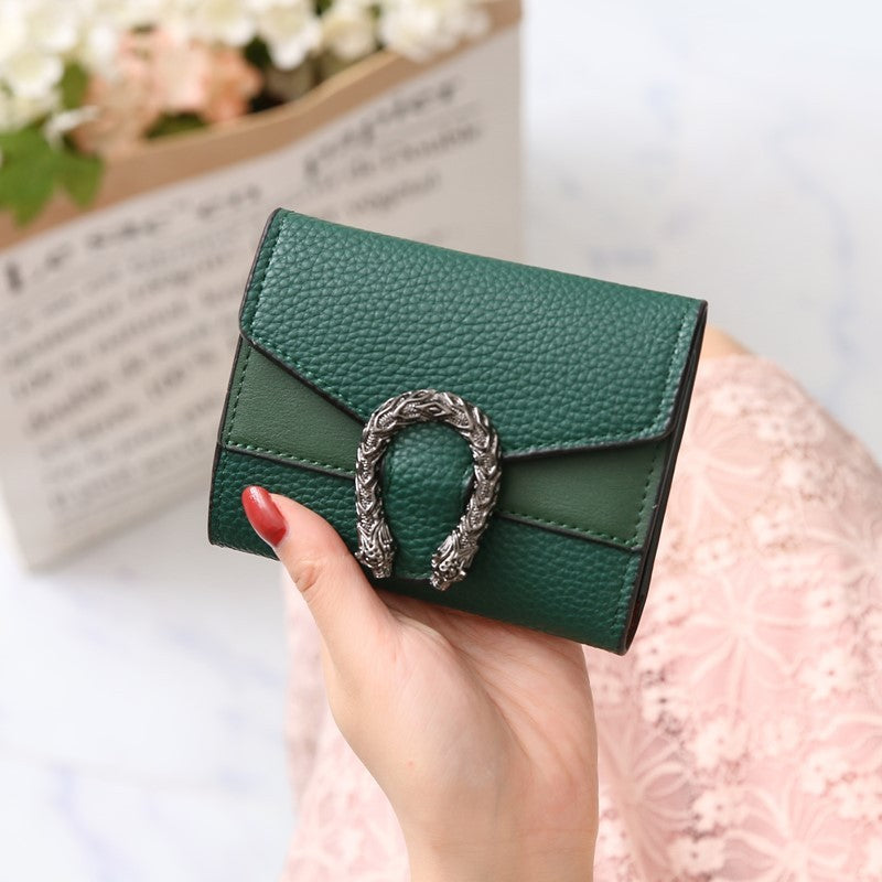 Women's Short Splicing PU Leather Wallet Zipper Closure