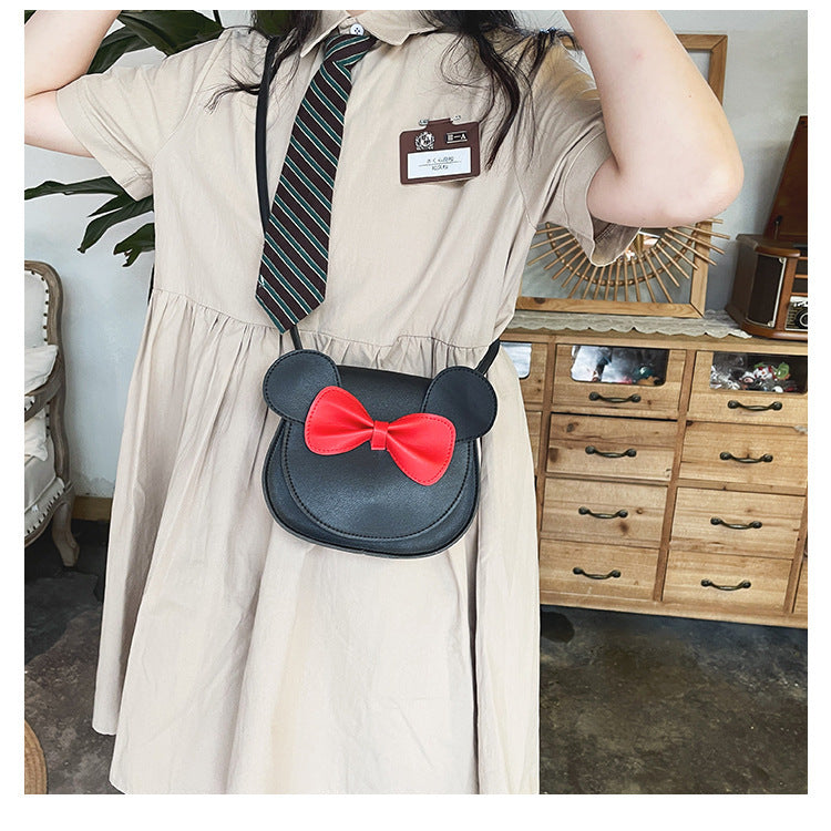 Cute Bowknot PU Small Shoulder Bag for Girls – Adorable Student Crossbody