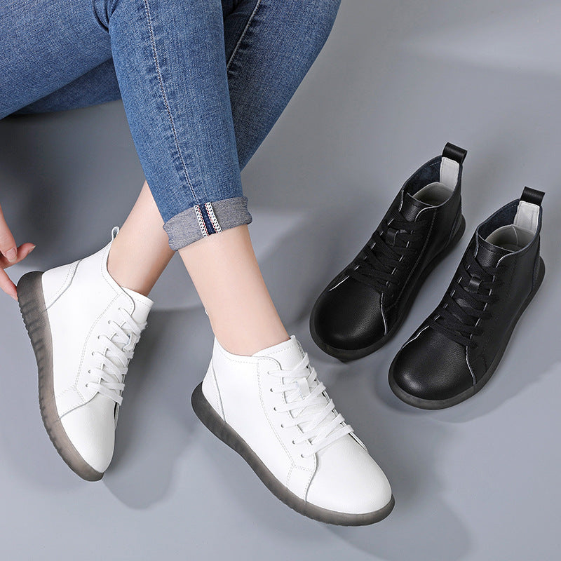 Women's Leather Oxford Boots Flat Ankle Plain Winter