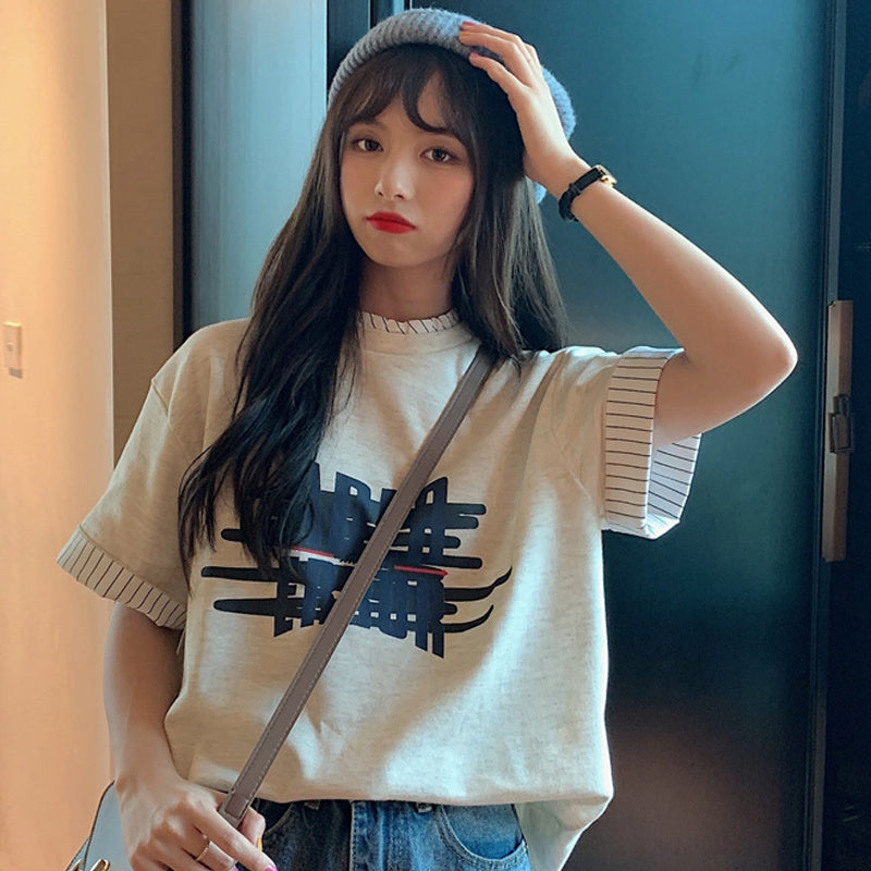 Design Sense Niche Short-Sleeved T-Shirt Women Loose Harajuku Style Early Spring Break Two Very Fairy Tops