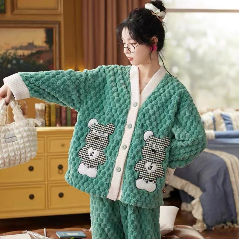 Women's Cartoon Flannel Winter Loungewear Set Relaxed Fit
