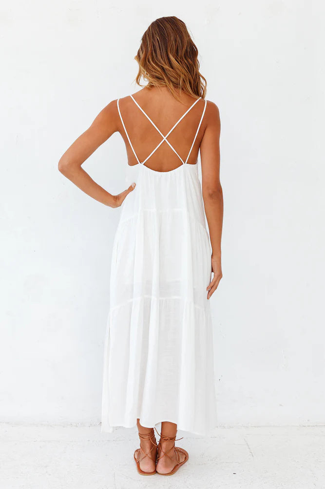 Polyester Women Carbell Maxi Dress White