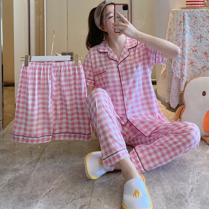 Womens Milk Silk Fruit Print Pajamas Short Sleeve Relaxed