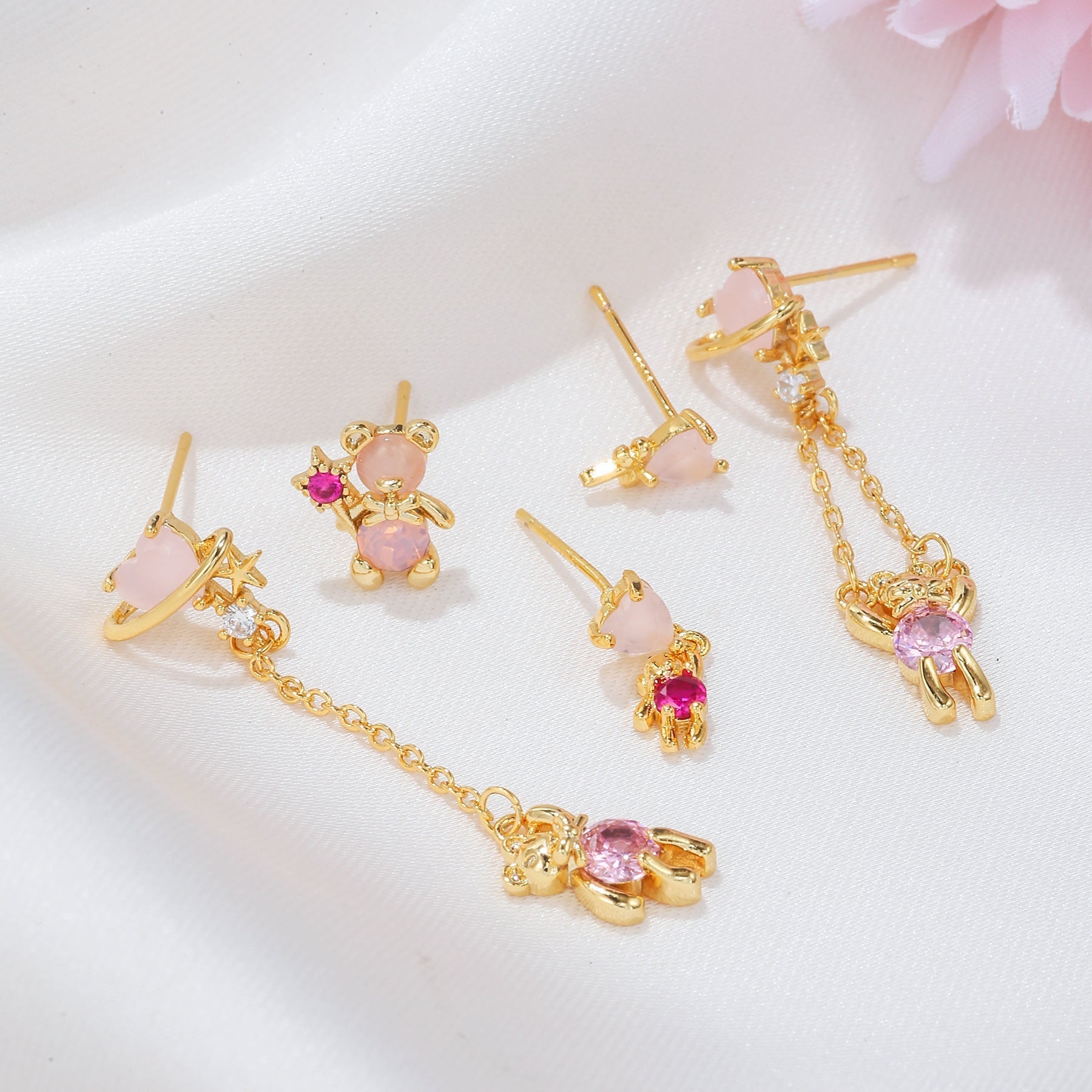 Women's Bear Stud Earrings Gold Plated Brass 18K Jewelry