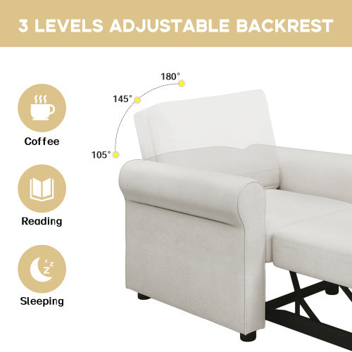 3-in 1 Sofa Bed Chair, Convertible Sleeper Chair Bed,Adjust Backrest Into A Sofa,Lounger Chair,Single Bed,Modern Chair Bed Sleeper For Adults,Cream