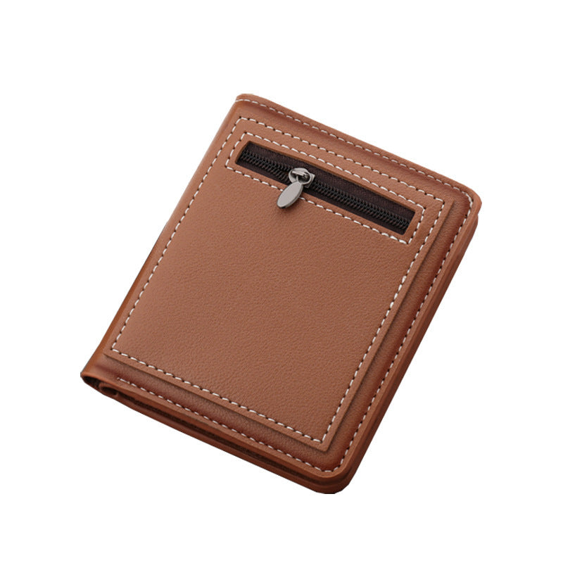 Men's Vertical Zippered Wallet PU Leather Slim Solid Color