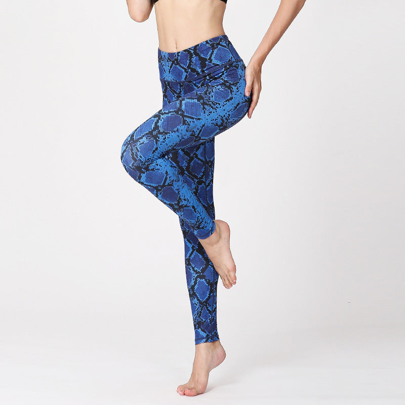 Women’s Sports Yoga Pants – Floral Print, Moisture-Wicking, Nine-Point Length