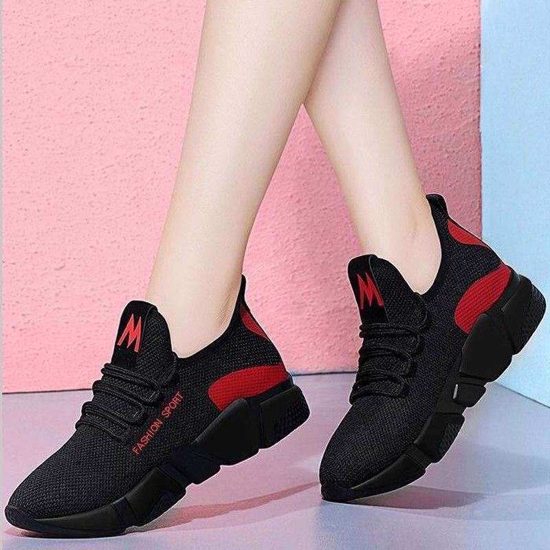 Women's Casual Lace Up Sneakers With Thick Heels Mesh