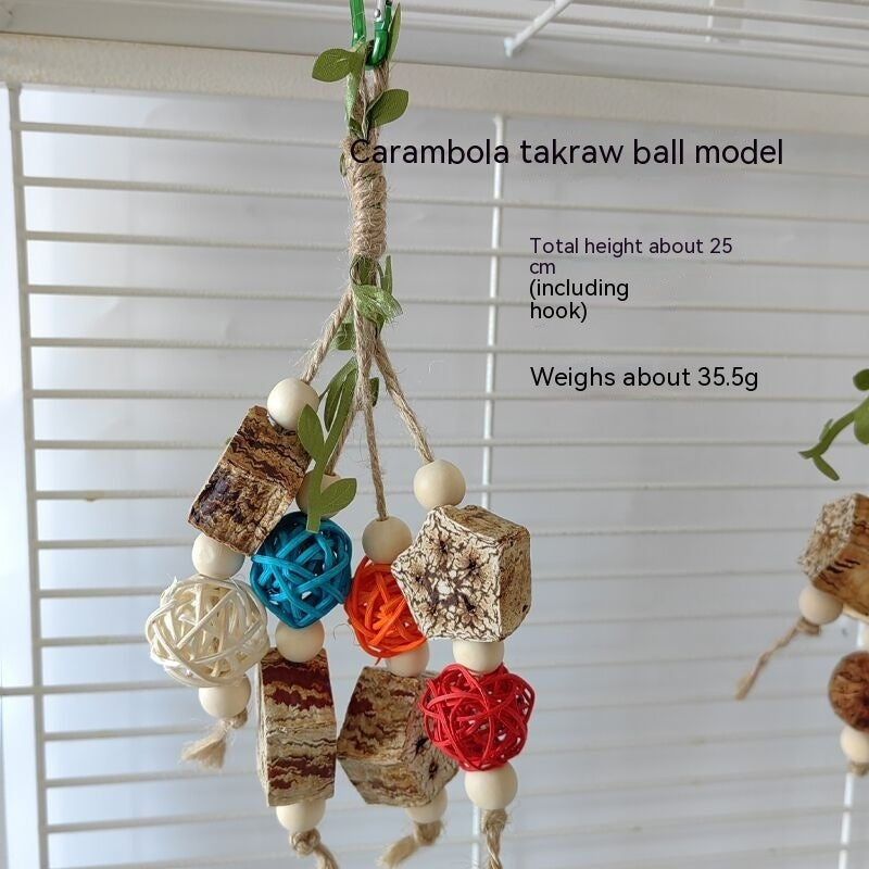 Non-Toxic Yangtao Wooden Parrot Bite Toy with Metal Hook for Cage Attachment