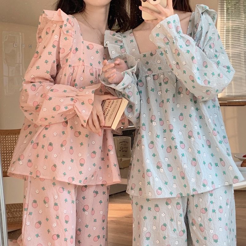 Unisex Long Sleeve Two Piece Pajama Set With Thin Fabric