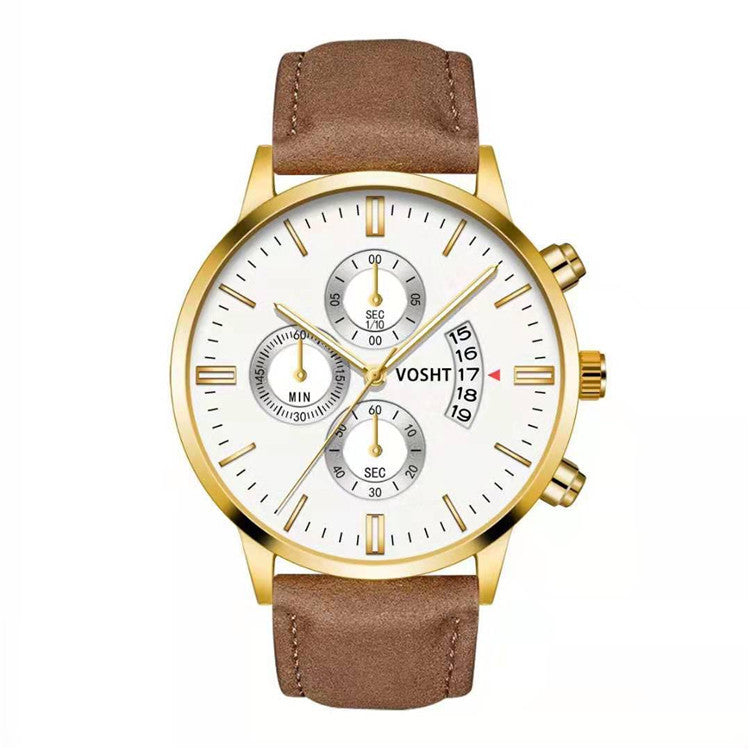 Men’s Business Quartz Watch – Three-Eye Design with Calendar