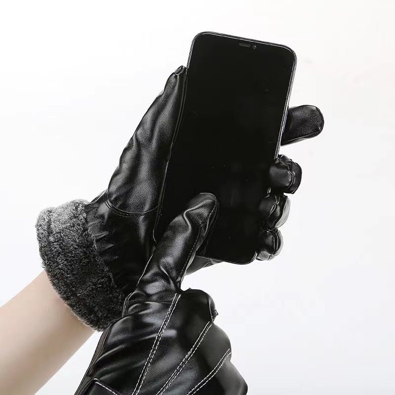 Men’s Winter Warm Artificial Leather Gloves – Thickened & All-Matching