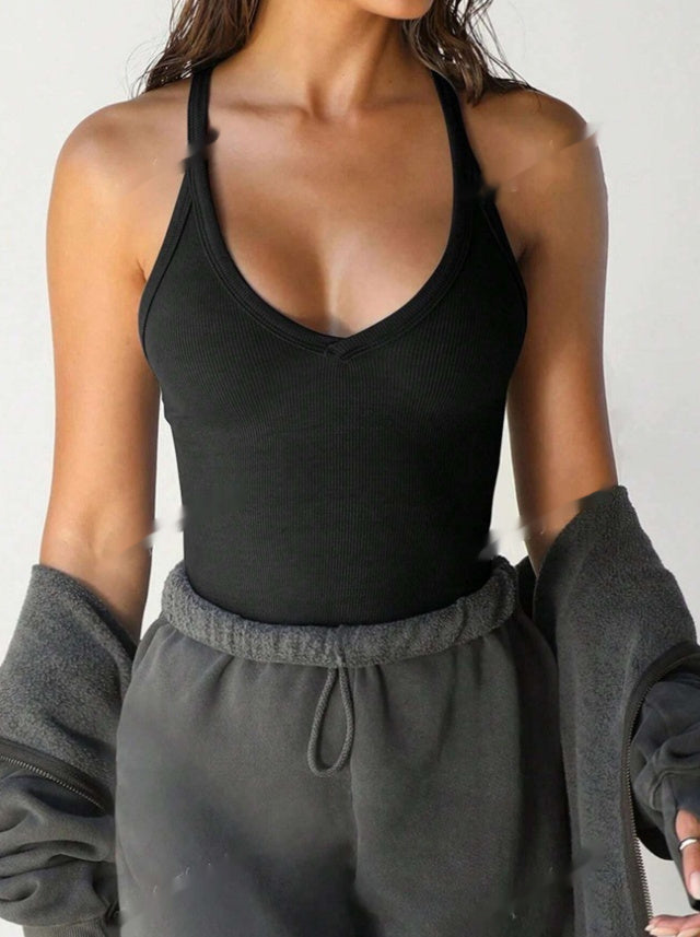 Unisex Slim Fit Burgundy Viscose Elastane Knit Tank