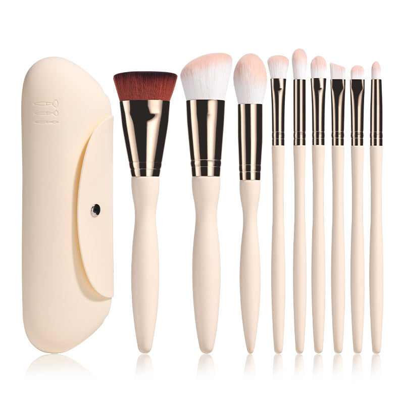 9-Piece Beige Makeup Brush Set – Synthetic Fluff Beauty Tools