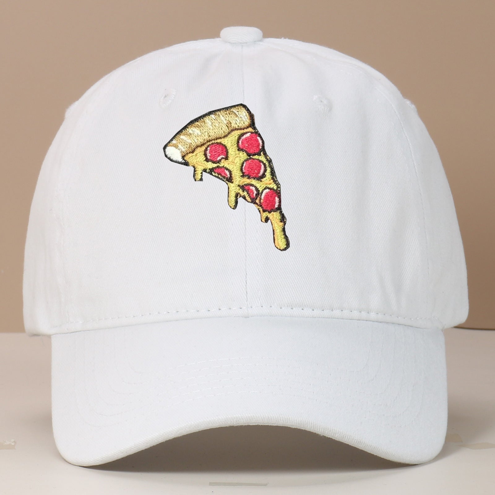 Pizza Embroidery Soft Top Baseball Cap Retro Worn Looking Washed-out