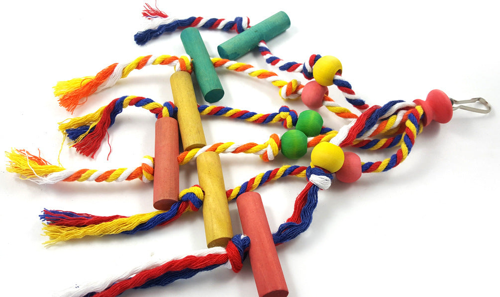 Multicolor Cotton Rope Parrot Chew Toy with Wood and Plastic