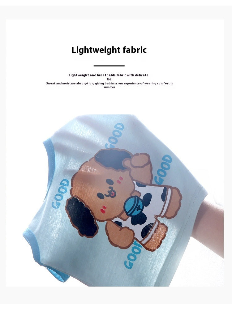 Unisex Kids Cotton Cartoon Vest Set Regular Fit Summer