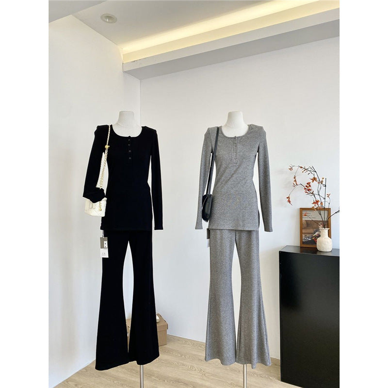 Women's Solid Color Casual Top And Trousers