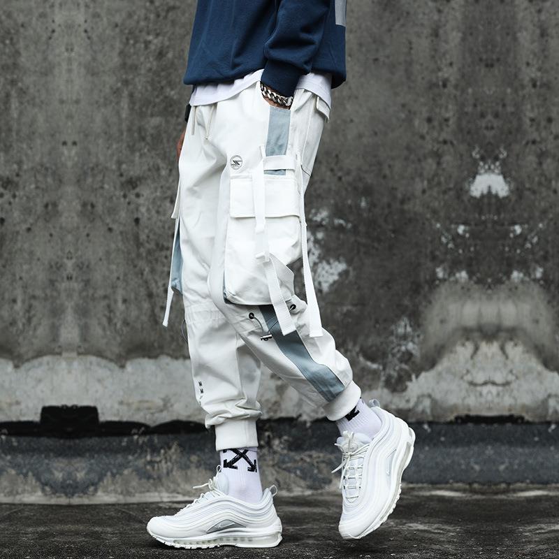 Men’s Hip-Hop Contrast Stitch Drawstring Cargo Pants – Streetwear Style