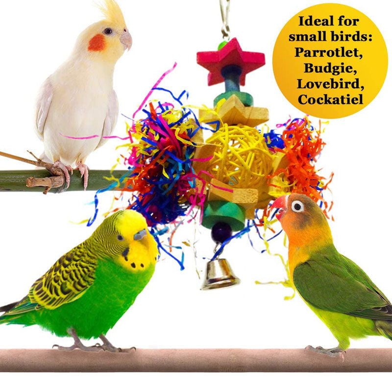 Colored Rattan Ball Wooden Brushed Paper Gnawing Toy for Birds