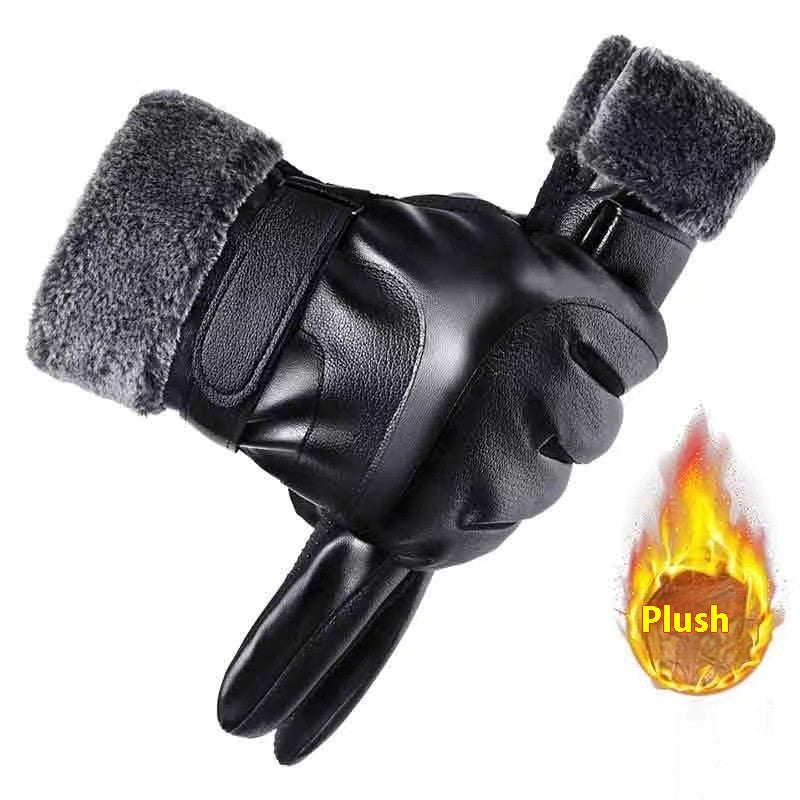 Men’s Winter Warm Artificial Leather Gloves – Thickened & All-Matching