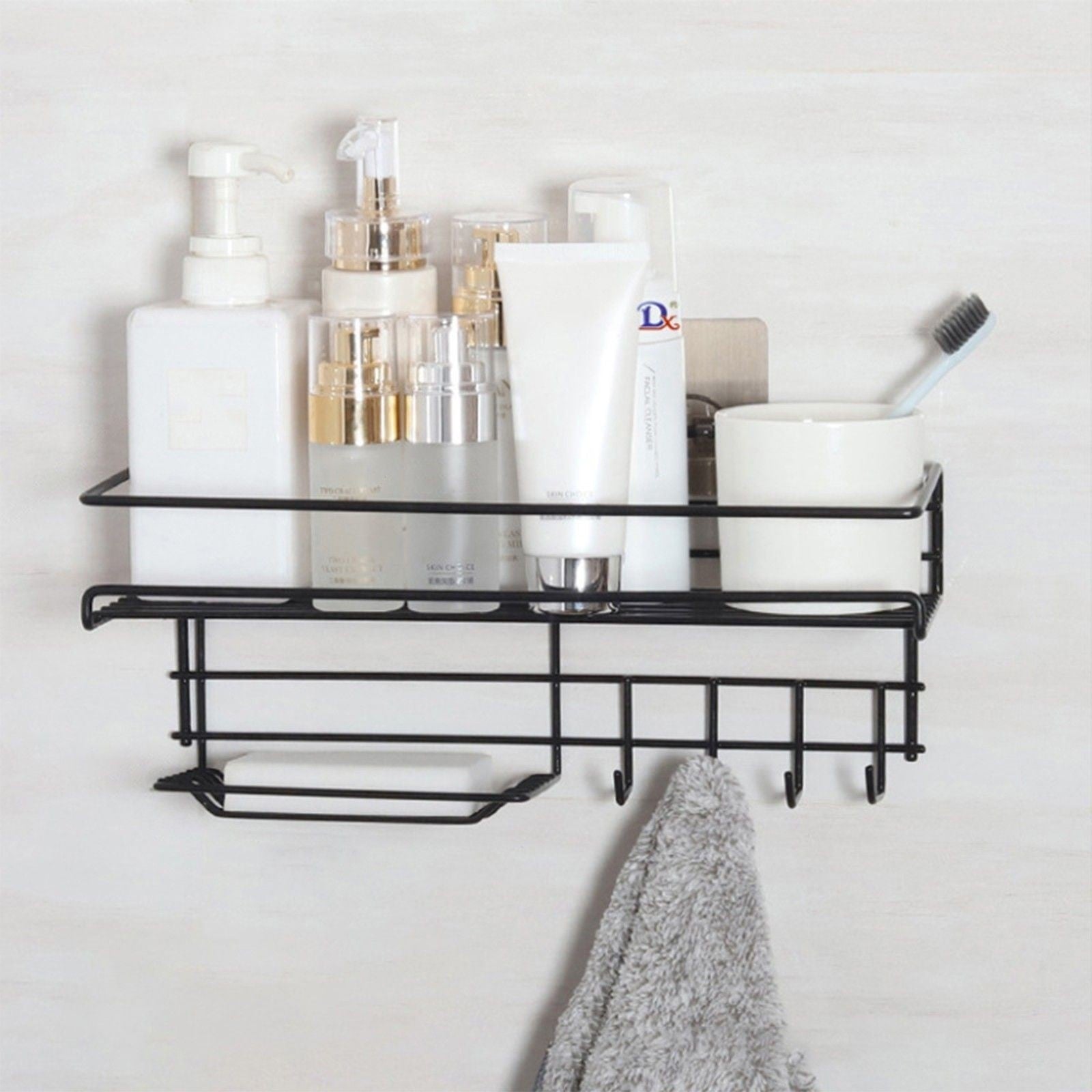 Punch-Free Wall-Mounted Bathroom Storage Rack – No-Drill Easy Installation