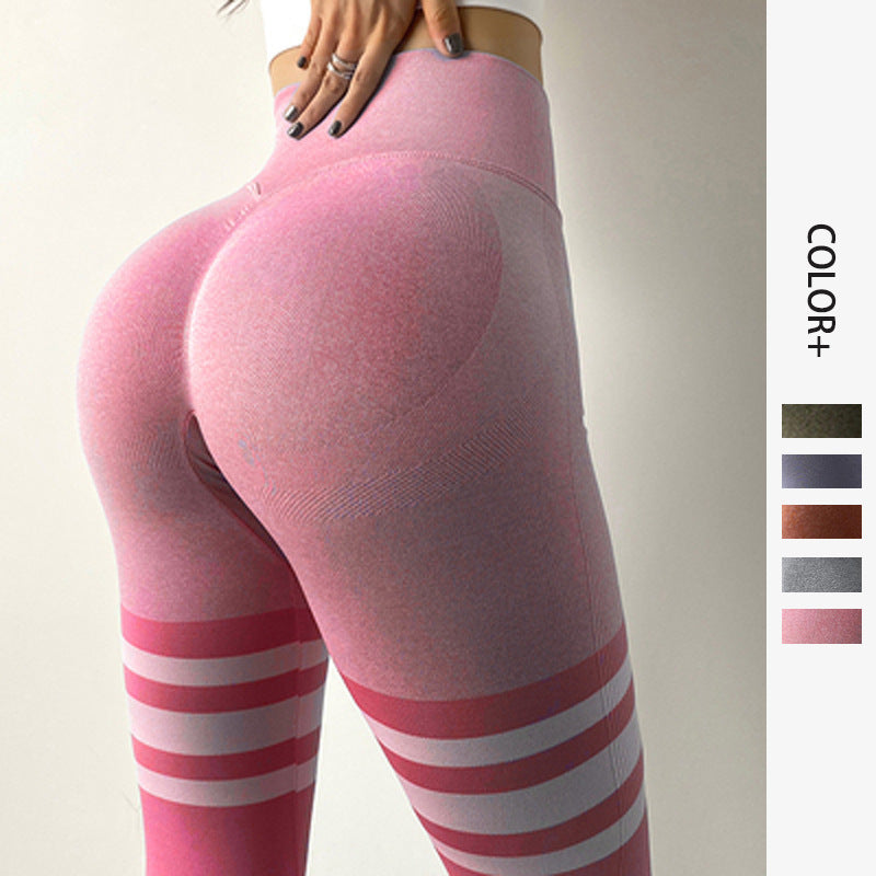 Women’s Striped High-Waist Leggings – Breathable, 4-Season Fitness Pants