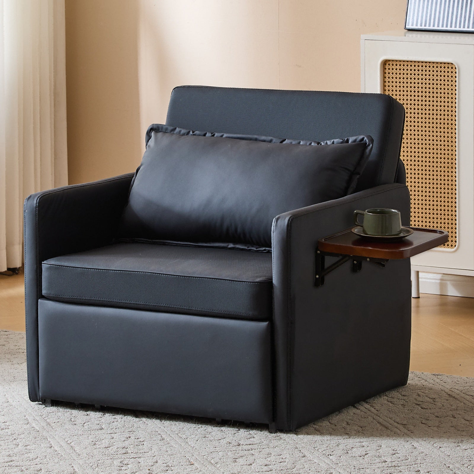 Adult Sleeper Chair Bed, 3-in-1 Convertible Sofa Chair Bed Pull-out Sofa Bed, Convenient Folding Tray Table With USB And Type-C Charging Ports For Living Room