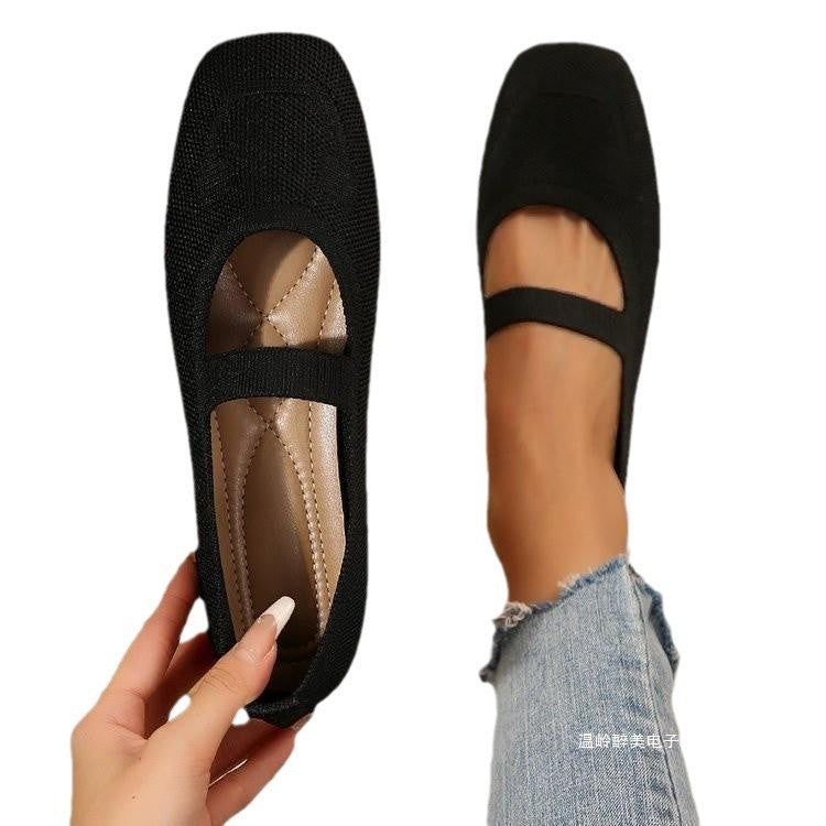 Plus Size Hollow-out Fly Knit Flat Bottom Pumps Women