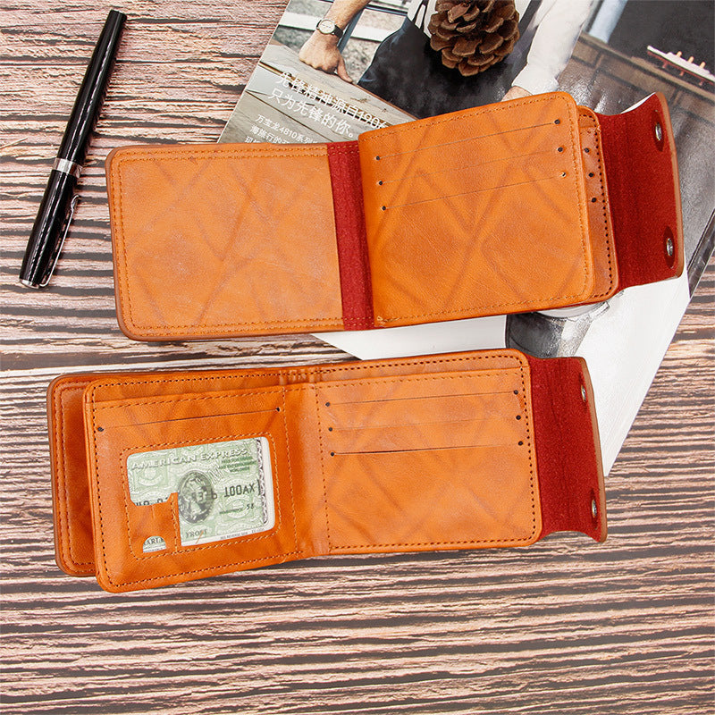 Men's Short PU Leather Wallet Printed Magnetic Buckle
