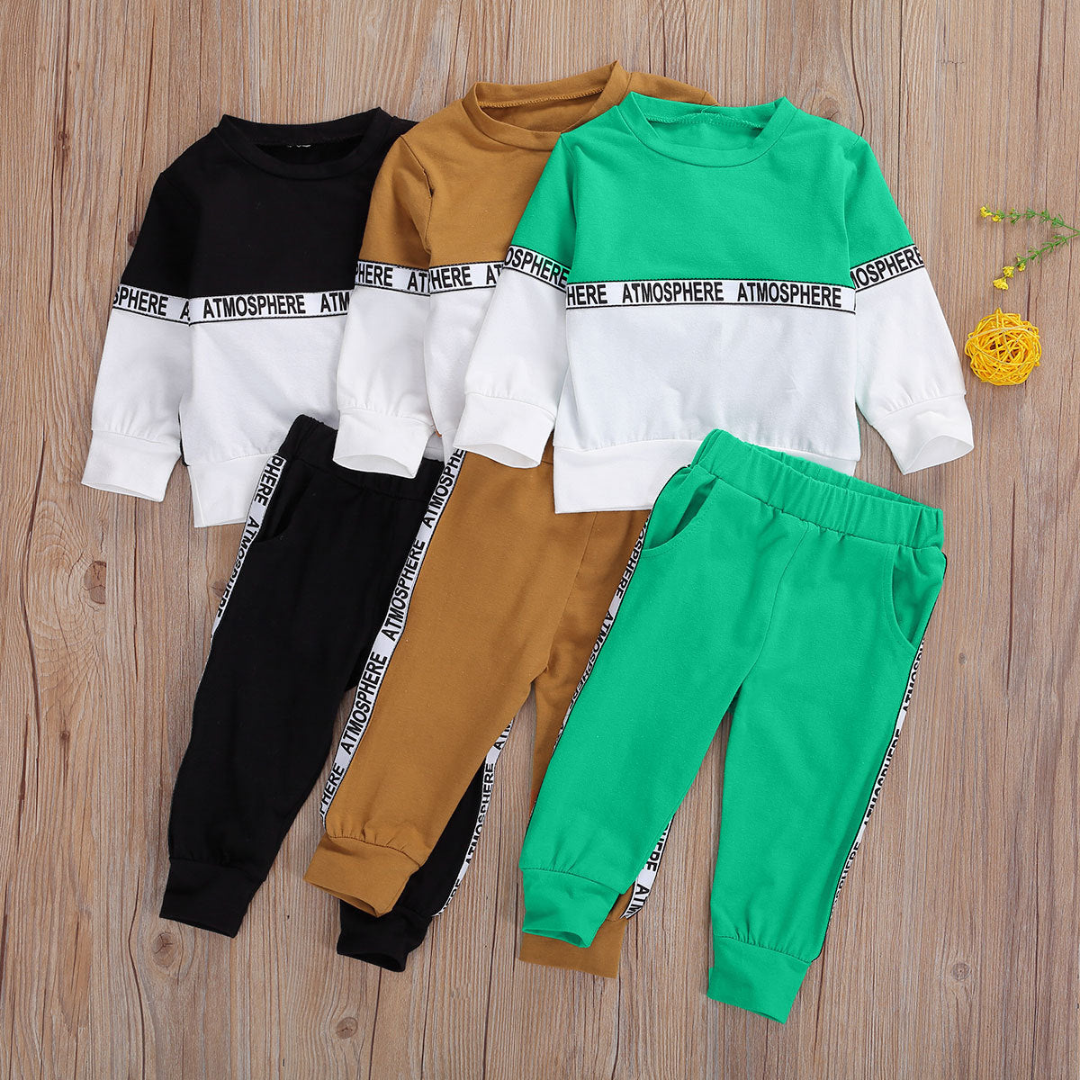 Boys Cotton Stretch Long Sleeve Letter Print Suit Set Kids