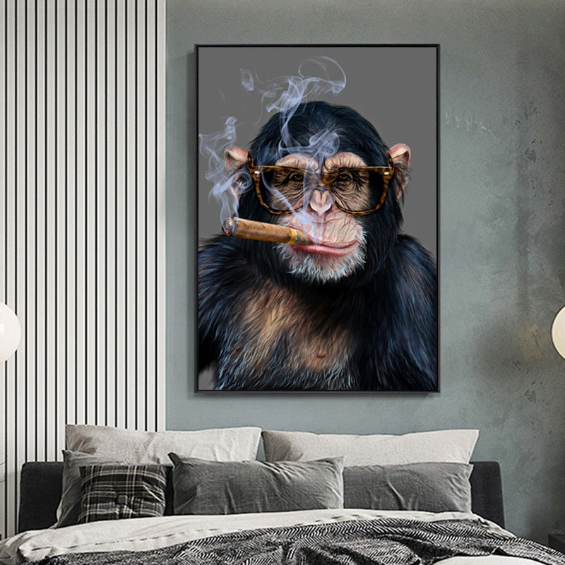 Gorilla Smoking Poster – Animal Canvas Painting Decorative Wall Art for Home or Bar