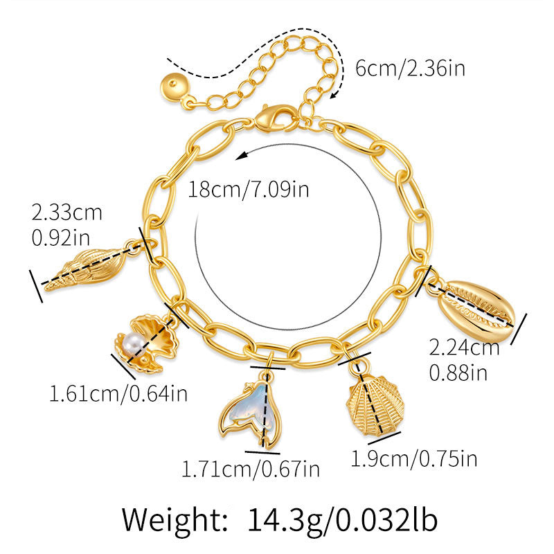 Women's 18K Gold-Plated Bracelet – Retro Copper Pendant Design