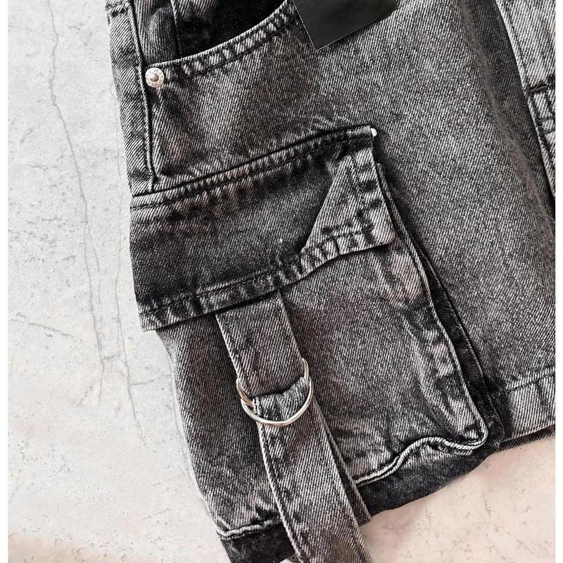 Multiple Pocket Denim Plaid Skirt – Vintage Goth Black Y2K Style