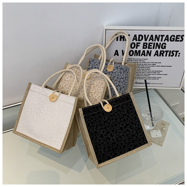 Unisex Western Style Lunch Box Bag Cotton Linen Floral