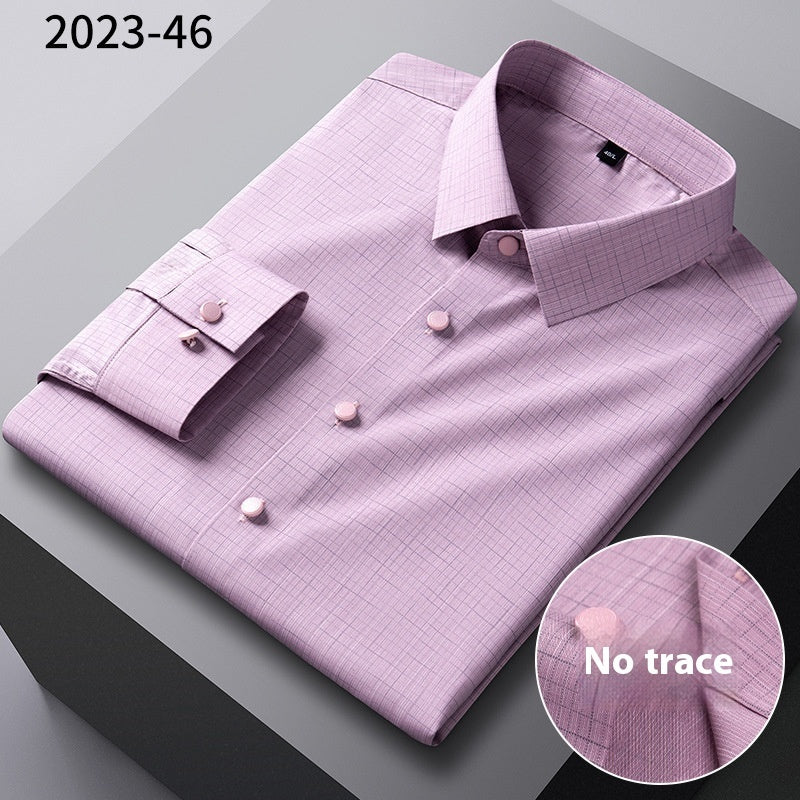 Bamboo Fiber Seamless Light Luxury Men's Striped Long Sleeve Shirt
