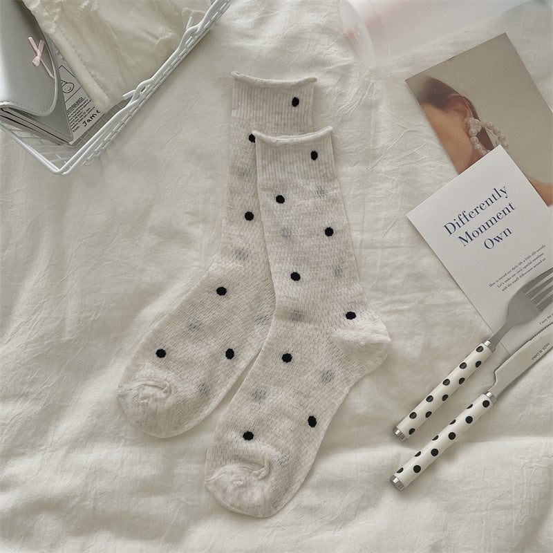 Thin Mesh Polka Dot Hollow Out Mid-Calf Socks Breathable