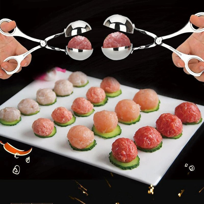 Stainless Steel Meatball Maker Tool – Fish, Meat & Rice Ball Mold with Clip Tongs