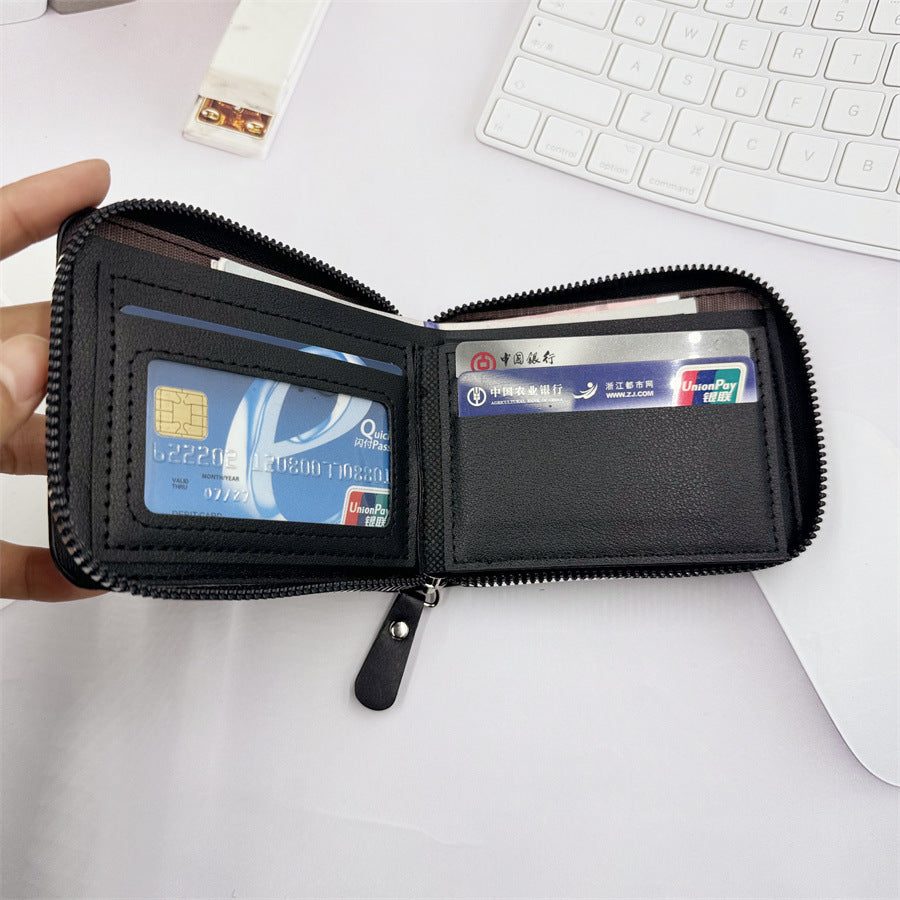 Men's Short Zipper Wallet Plaid PU Leather Retro Style