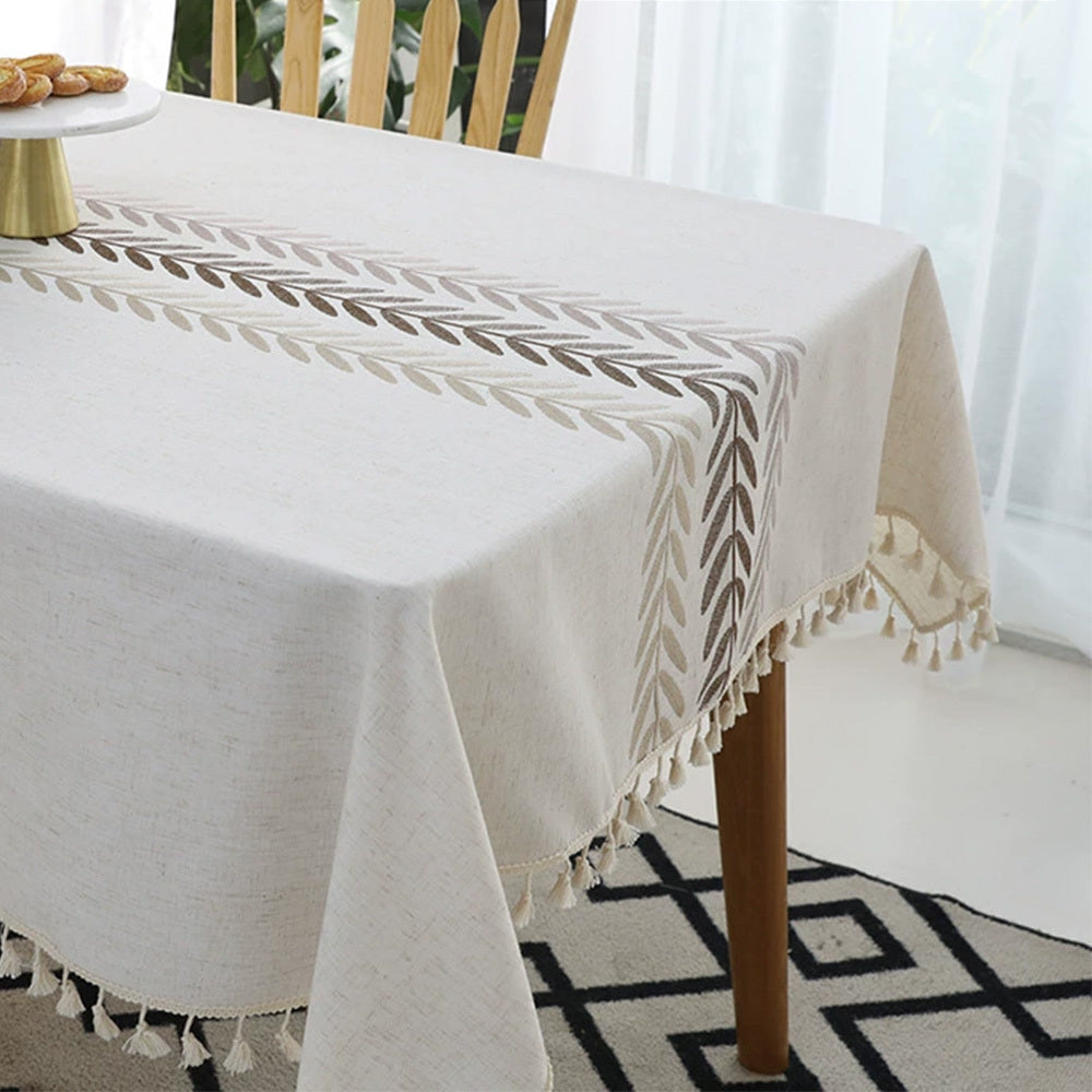 Elegant Cotton Linen Rectangular Tablecloth with Tassels – Dust-Proof Decor for Dining & Room
