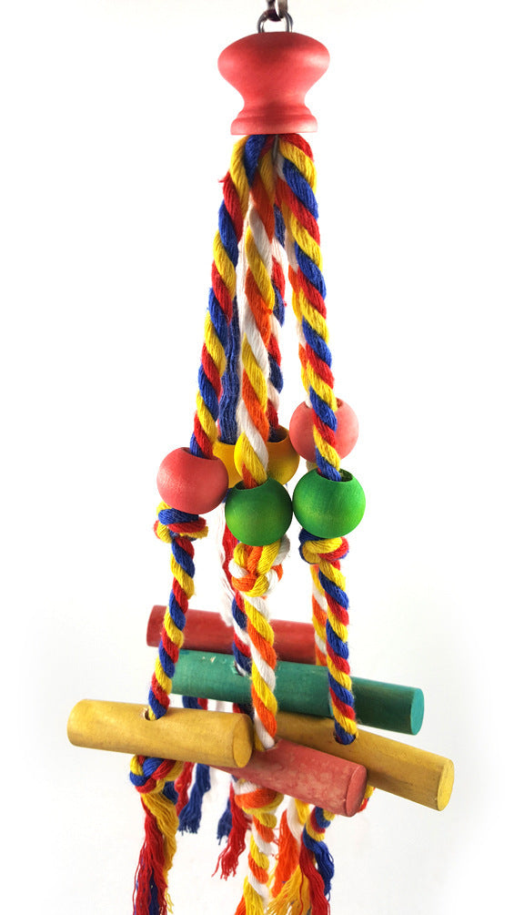 Multicolor Cotton Rope Parrot Chew Toy with Wood and Plastic