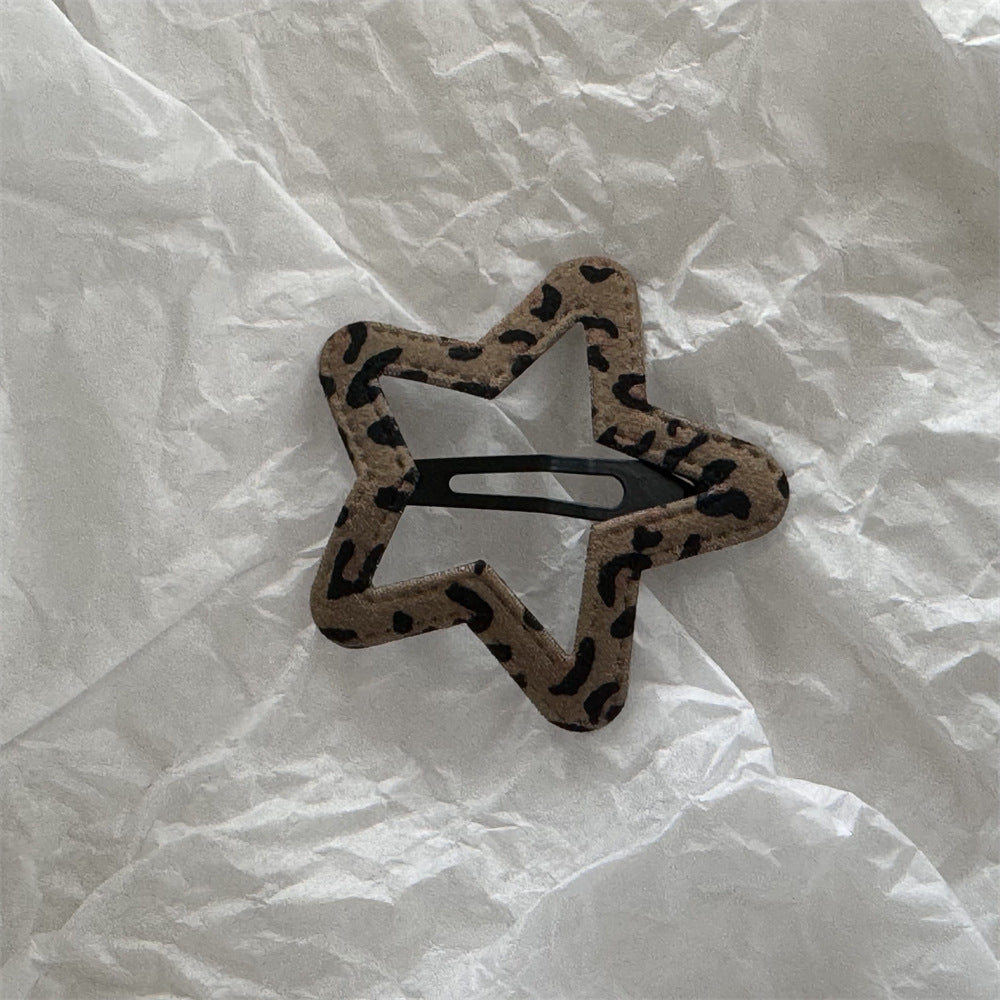 Leopard Print Hollow Out BB Clip Clouds Pentagram Hairpin