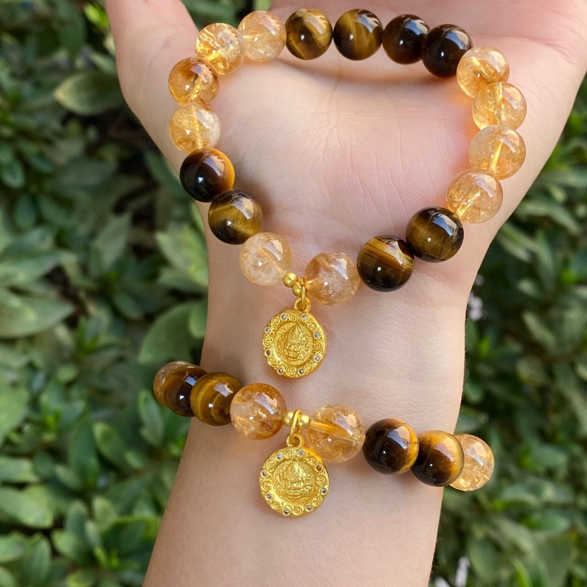 Handmade Unisex Citrine Diamond Gourd Bracelet