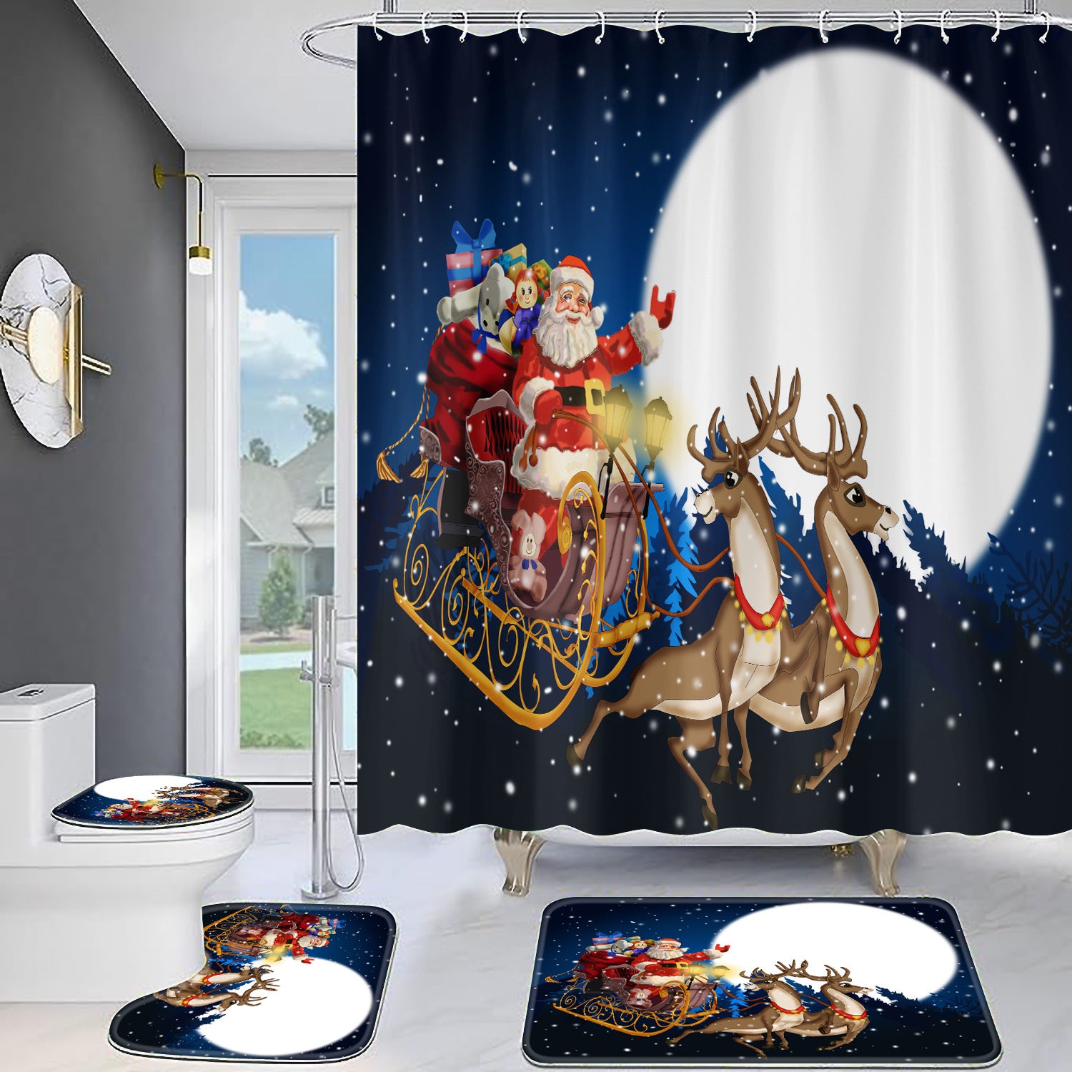 Christmas Old Man Digital Full Polyester Toilet Floor Mat